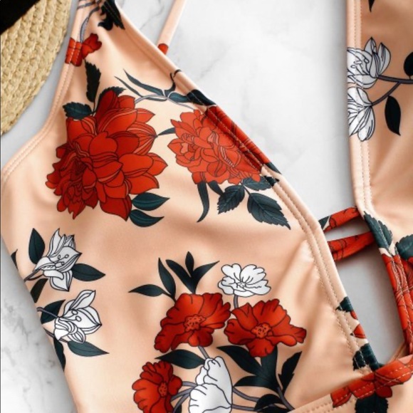 ZAFUL Lace Up Floral Print One-piece Swimsuit- XL - Picture 3 of 7